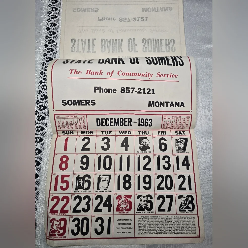 Vintage The State Bank of Somers Montana 1963 Calendar [ Read Details ]